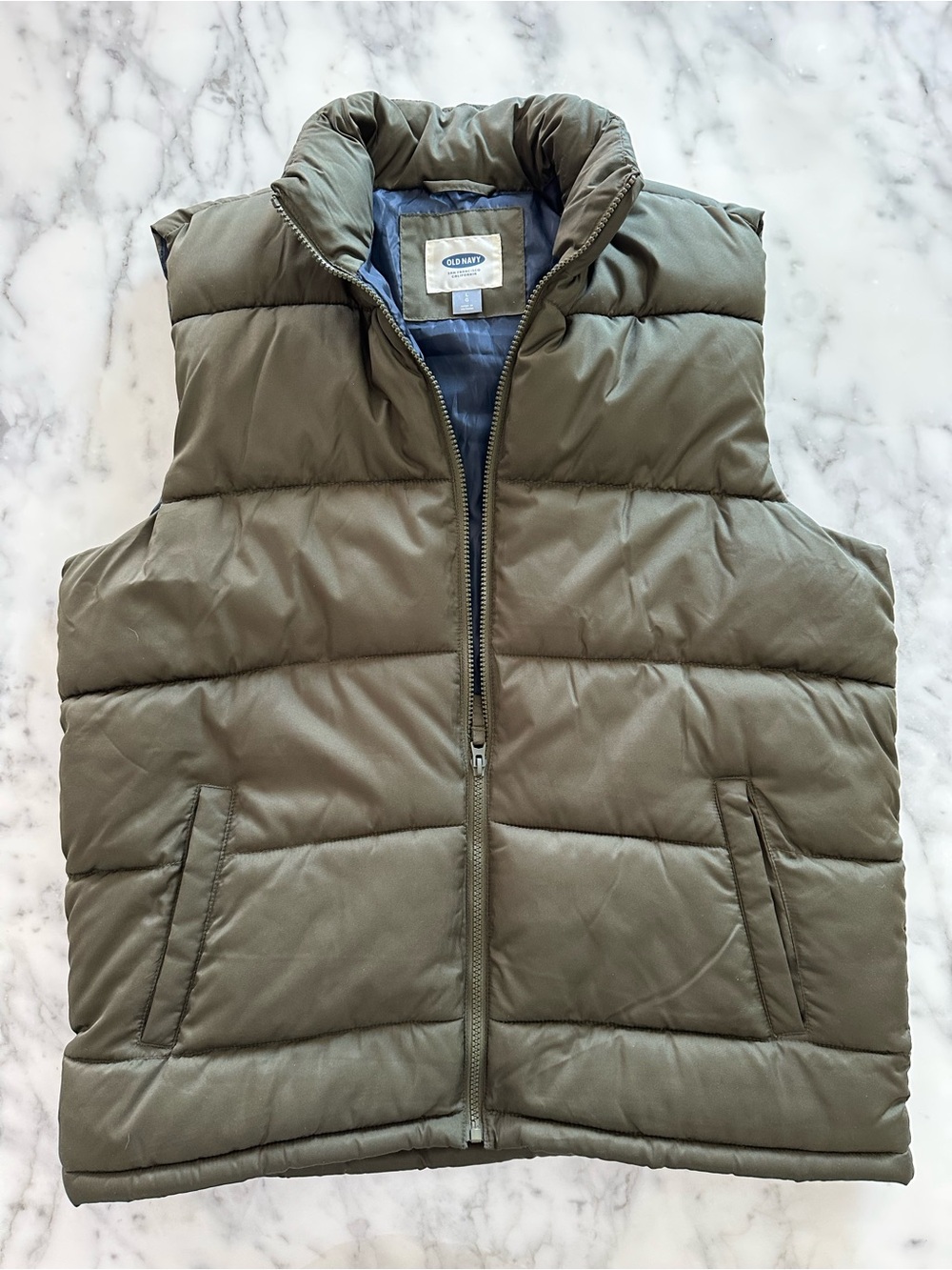 Old Navy Men’s Olive Quilted Puffer Vest - Large